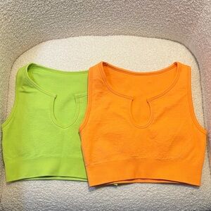 Vibrant Orange and Green Workout Crop Tops. Sold as a set.